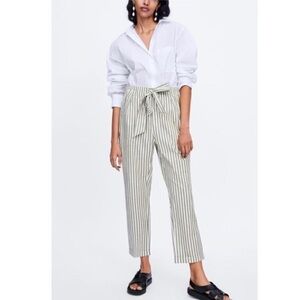 Zara Olive Green Striped Pants